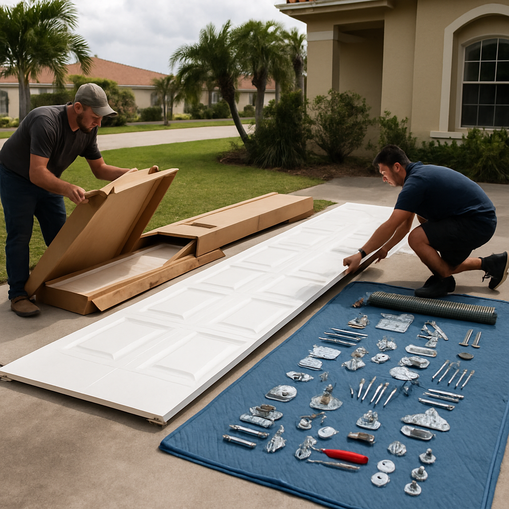 Professional garage door installation of a white sectional door